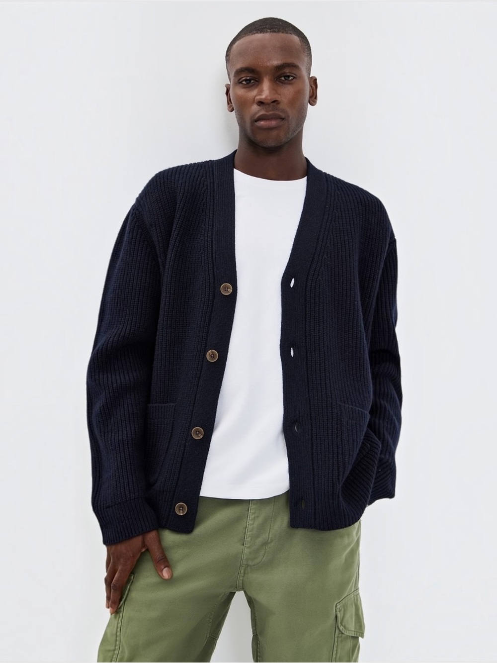 Wax London Walker Rib Stitch Cardigan Navy Large
